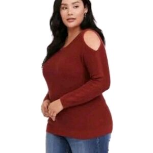 Torrid Sweater Woman Plus Sz 4X Rust Red Knit Raglan Tunic Open Back Shoulder